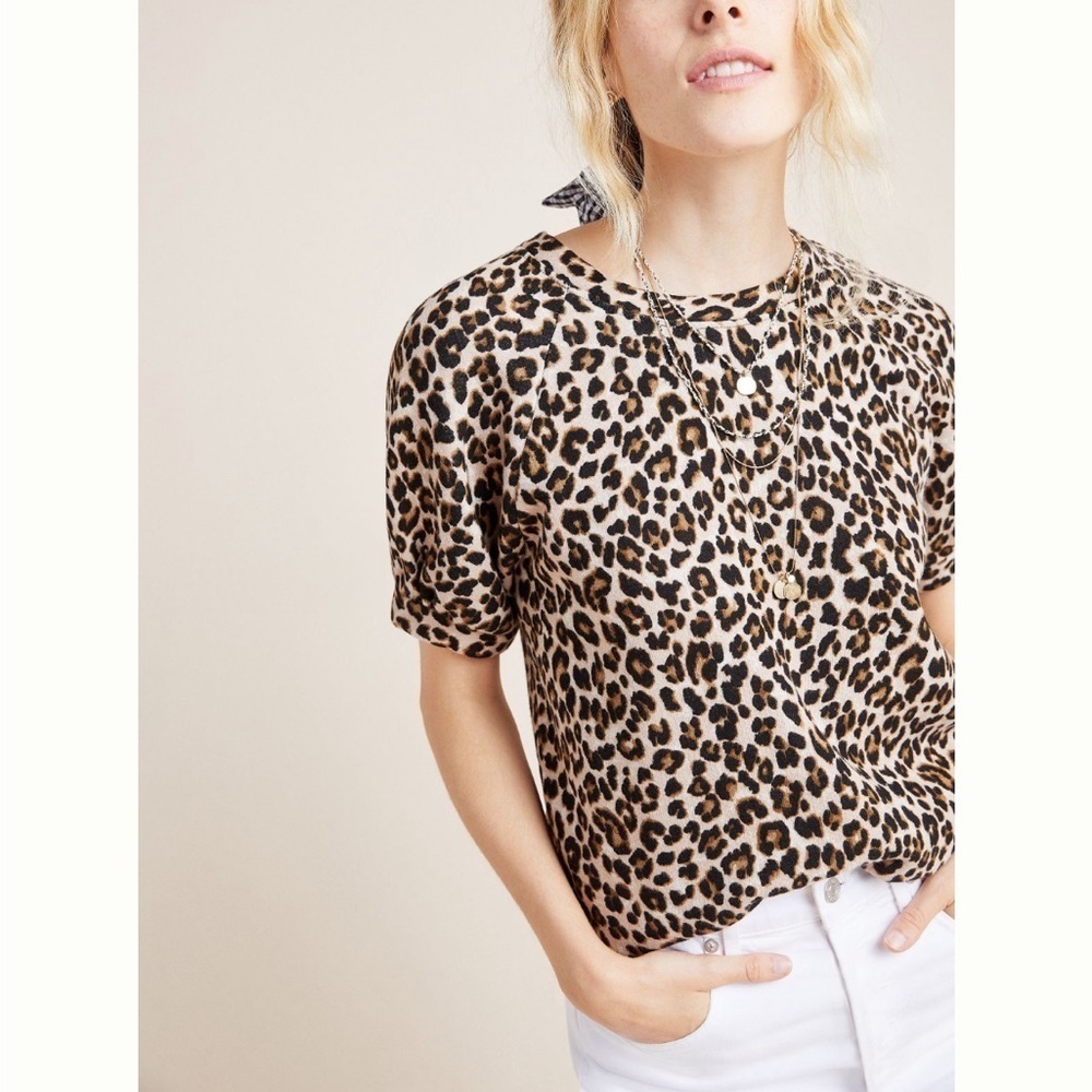 Velvet by Graham & Spencer Leopard Print Short Sleeve Top - Black, Brown, Cream